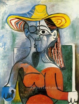  1962 Pintura al %c3%b3leo - Buste de femme au chapeau 1962 Cubismo